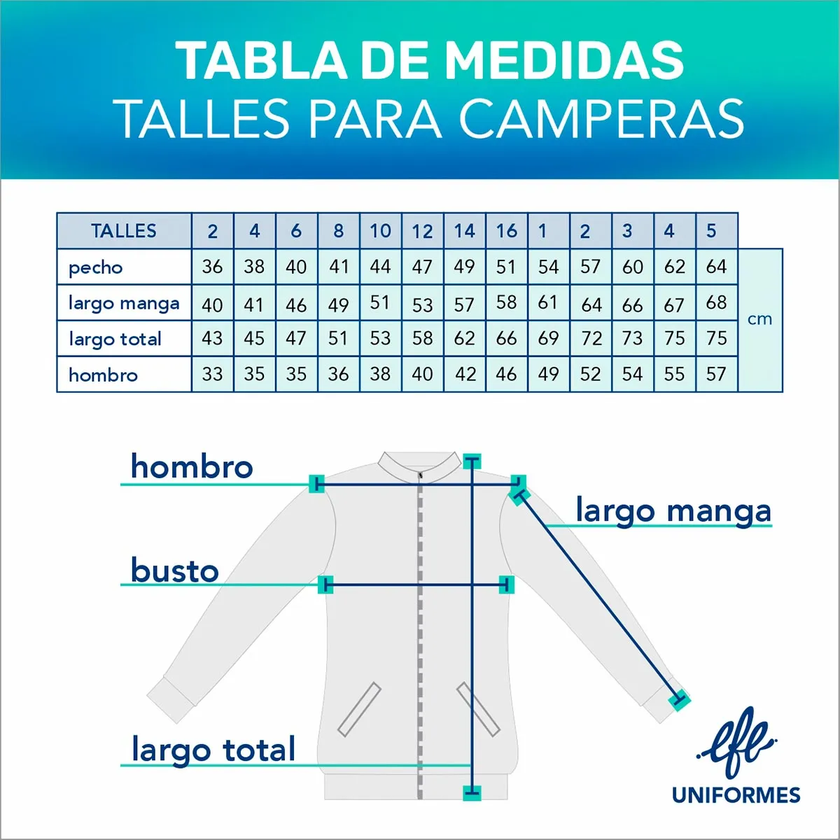 TABLA DE MEDIDAS CAMPERAS