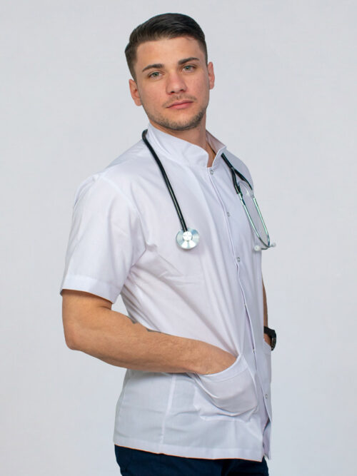Chaqueta Con Broche Cuello Mao Hombre en Tela Grafil Antimancha – Blanco